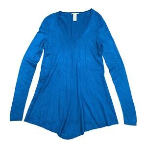 WHITE + WARREN Blue Long Sleeve Cashmere Silk Tunic Sweater Size S